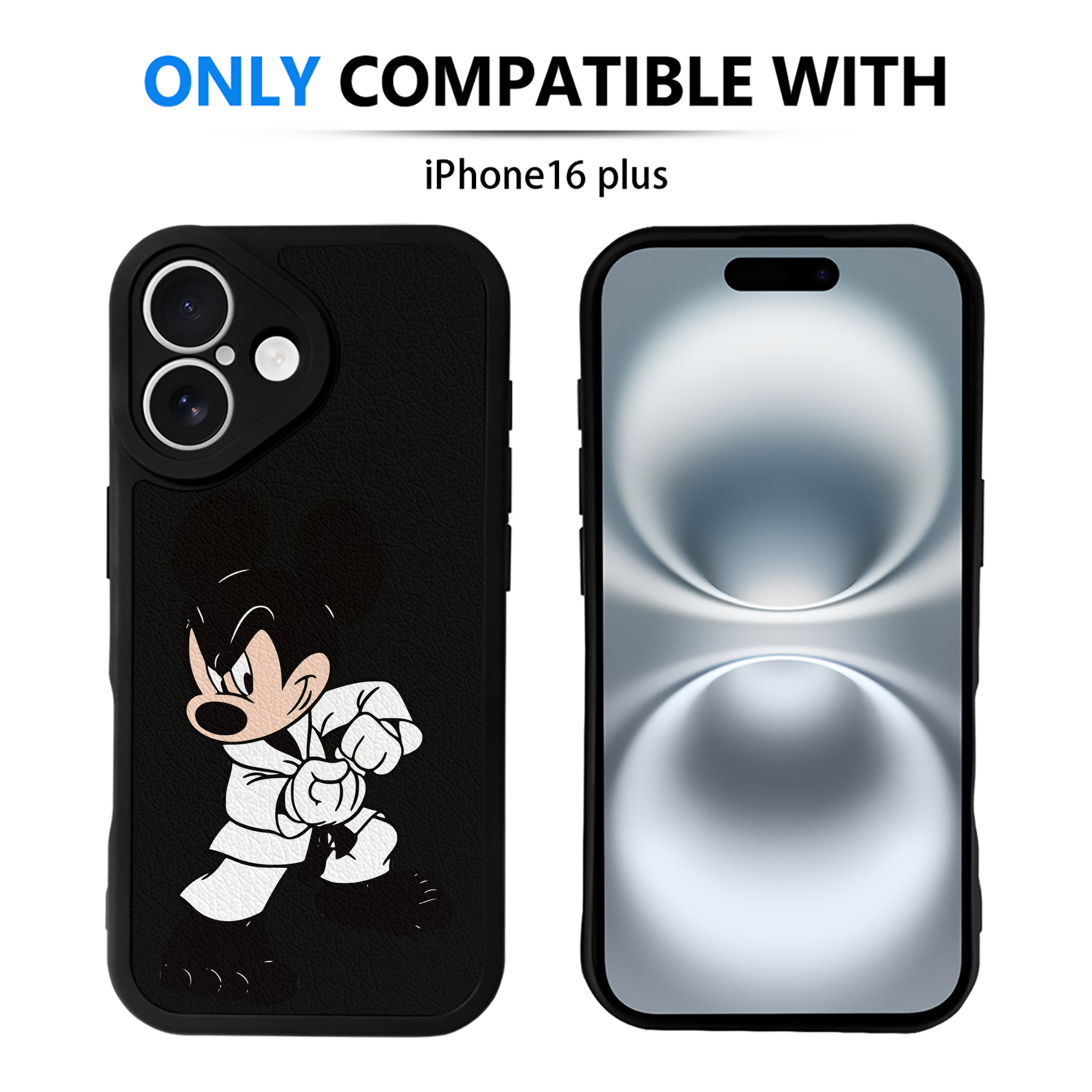 （画像用） ミッキーマウス Mickey Mouse 【iPhone 16シリーズ対応】シリコンスマホケース（レザー調） 材質：シリコン
